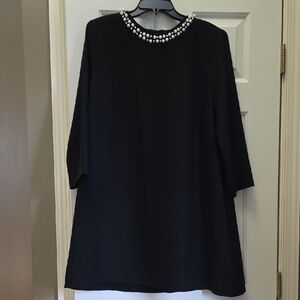 Zara Black Long Sleeve Dress with Pearl Accents